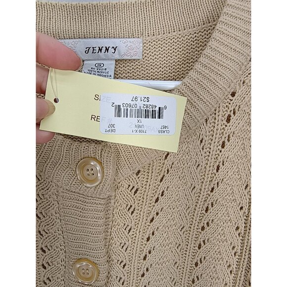Jenny Womens 1X Beige Tan Acrylic Knit Cardigan Sweater Button Front & Pockets - Picture 5 of 8